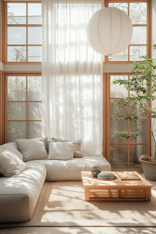 Bright Grey Japandi Sunroom