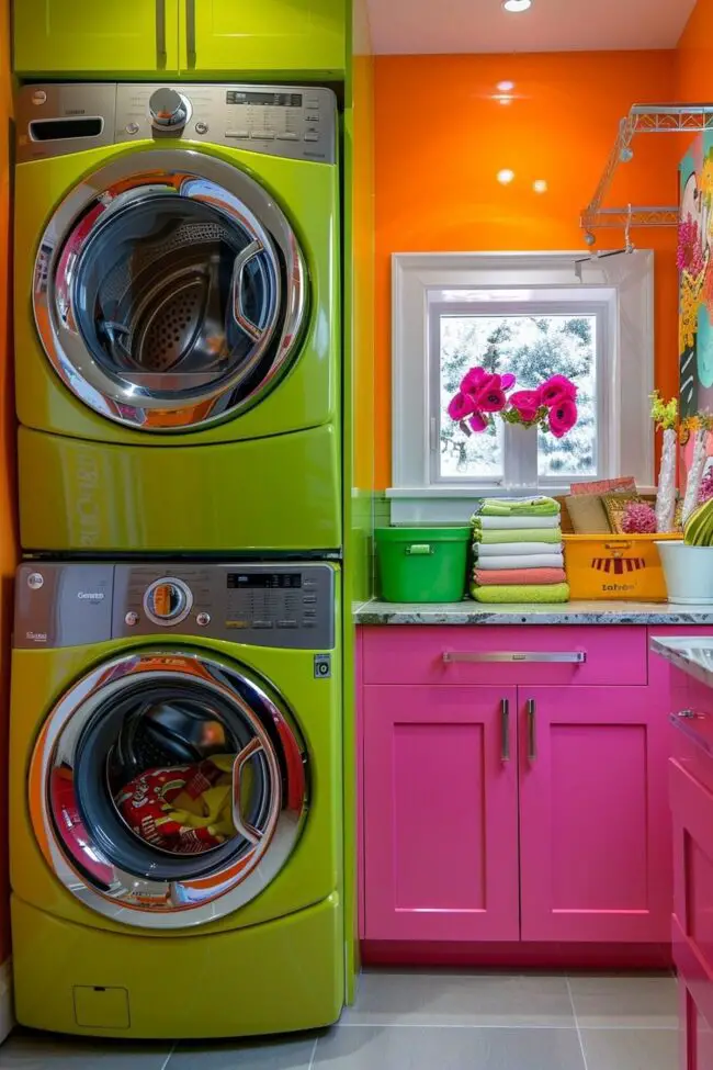 Dynamic Laundry Room with Bold Colors