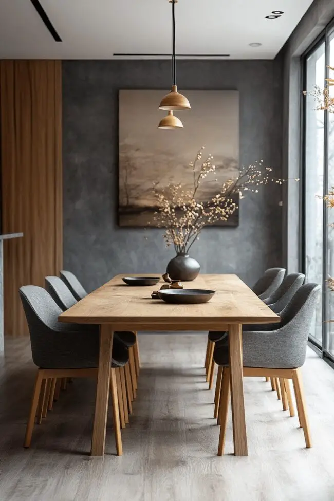 Calm Grey Japandi Dining Area