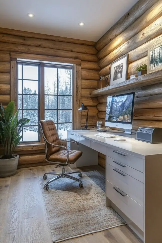 Modern Log Home Office Escape