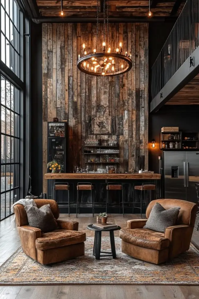 Country-Industrial Trendy Living Room