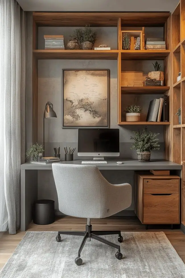 Sleek Japandi-Inspired Grey Office