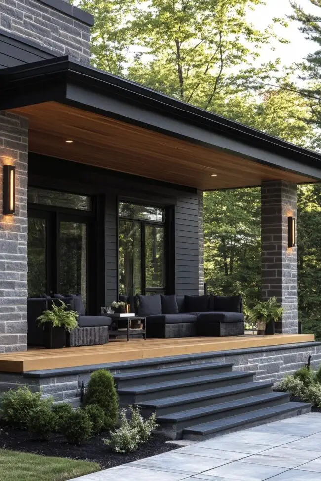 Striking Black Features for Contemporary Porches