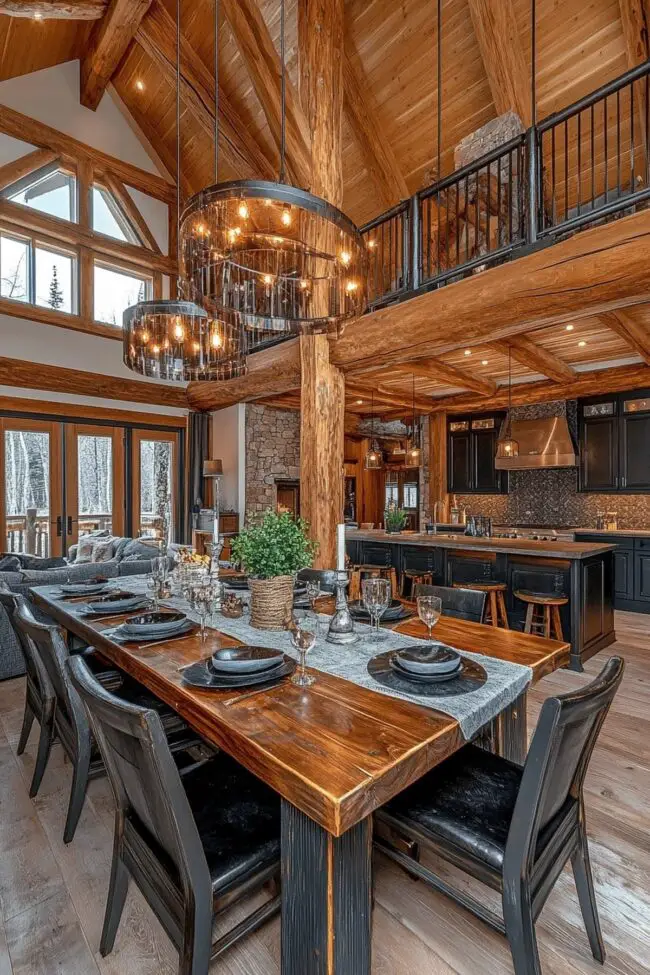 Expansive Log Home Kitchen