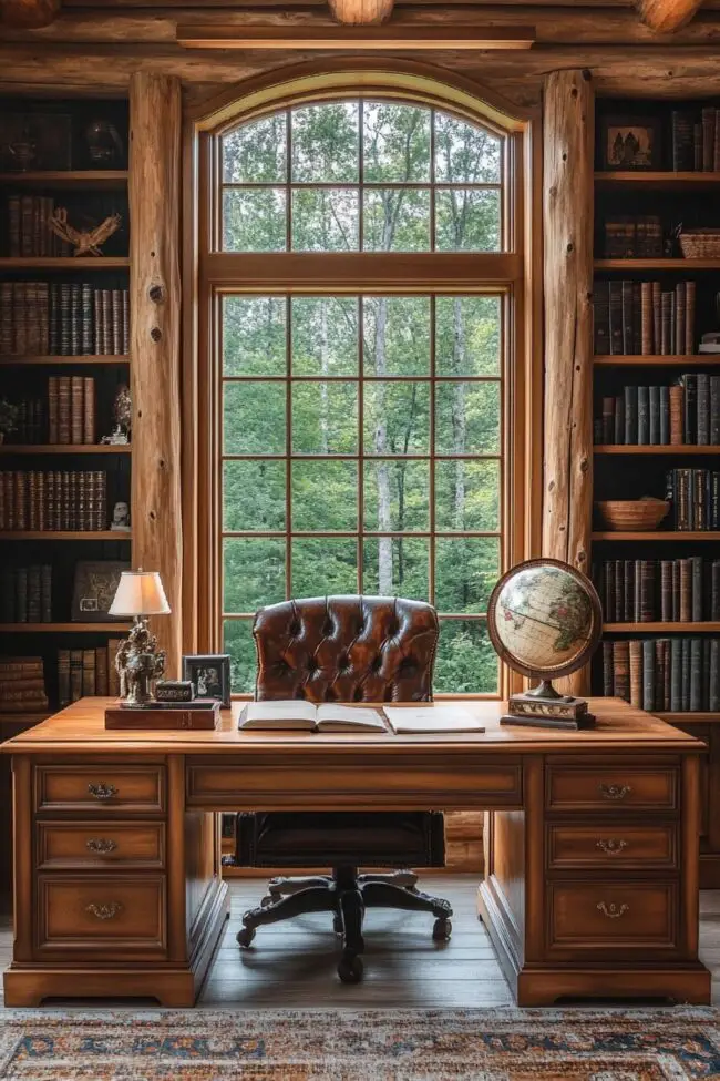 Peaceful Log Home Study Corner