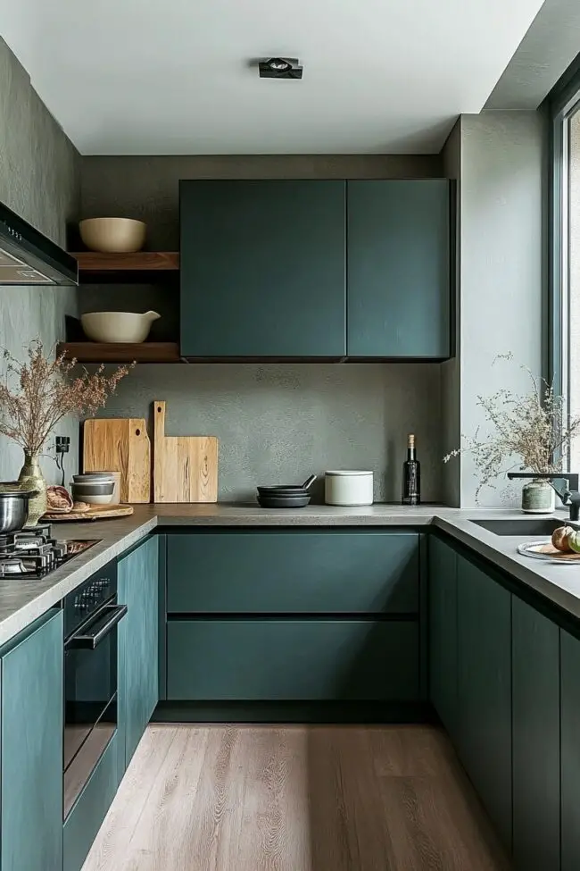 Sleek Dark Green Cabinets