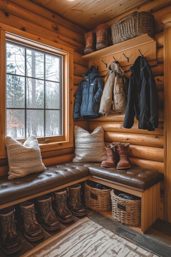 Inviting Log Mudroom Area