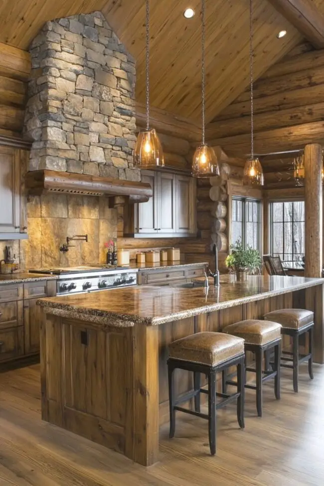 Rustic Stone-Infused Kitchen