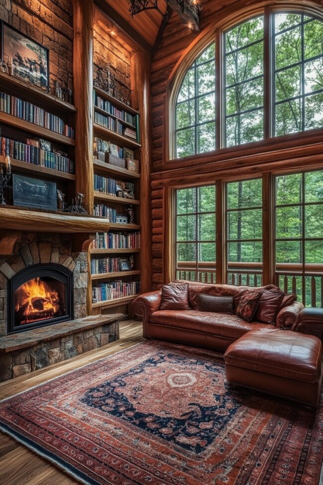 Tranquil Log Home Reading Room