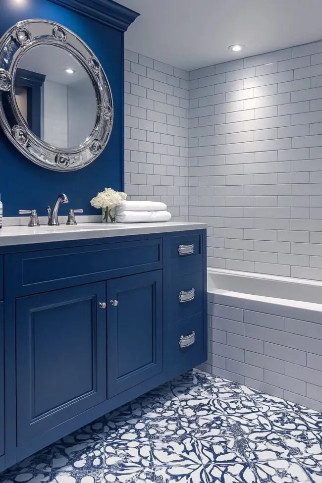 Navy-Inspired Coastal Bathroom Design