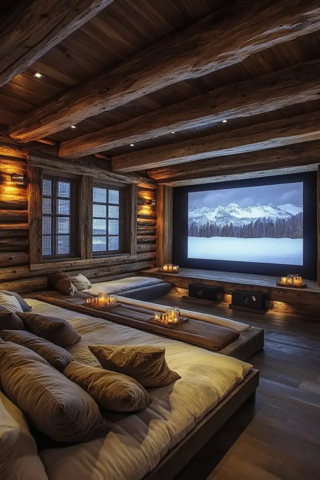 Contemporary Log Home Media Space