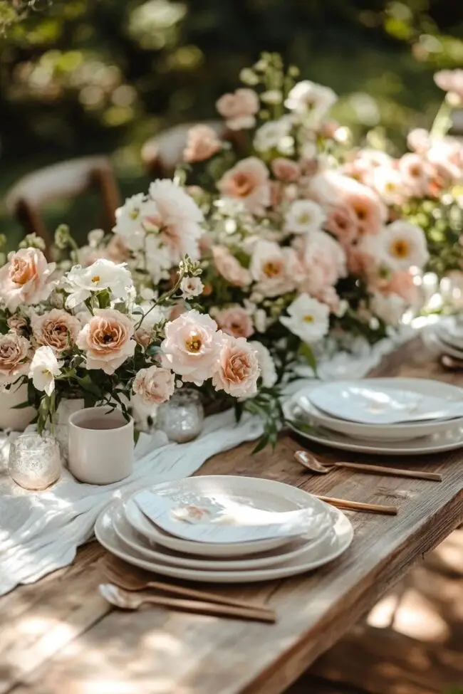 Charming Pink Floral Wooden Tablescape