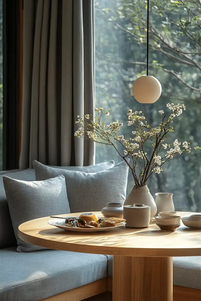 Cozy Grey Japandi Breakfast Nook