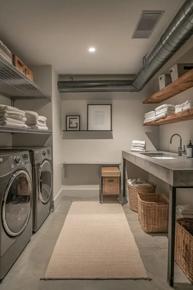 Sleek Industrial Laundry Space