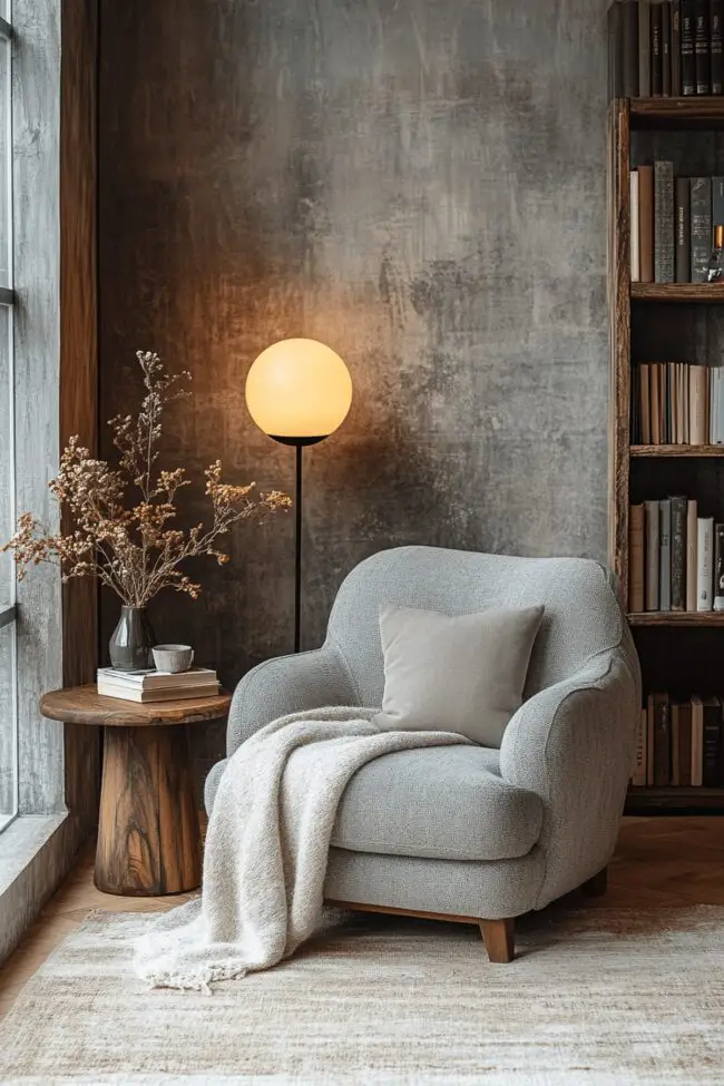 Zen Grey Japandi Reading Nook