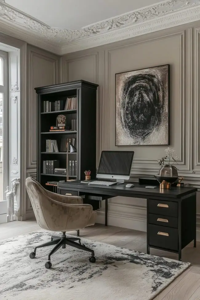 Sophisticated Black and White Workspace