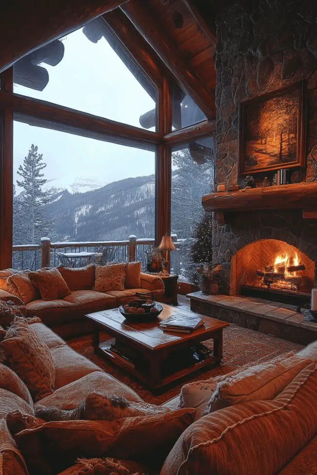 Cozy Log Cabin Living Room