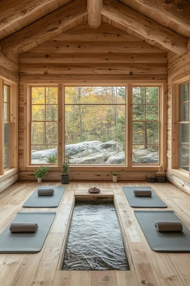 Serenity-Focused Log Home Yoga Room