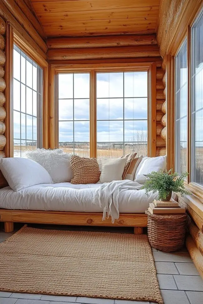 Serene Log Sunroom Getaway