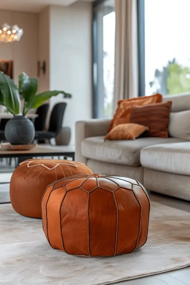 Artisan Leather Poufs for Any Space