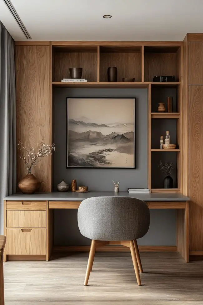 Practical Grey Japandi Study Space