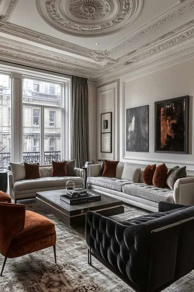 Sleek Victorian-Inspired Living Room