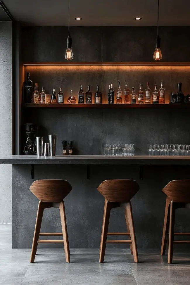 Sleek Grey Japandi Bar Space