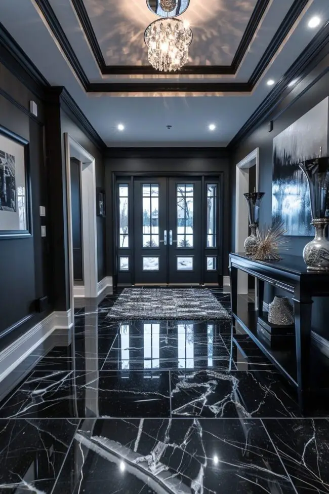 Striking Black Marble Foyer Design