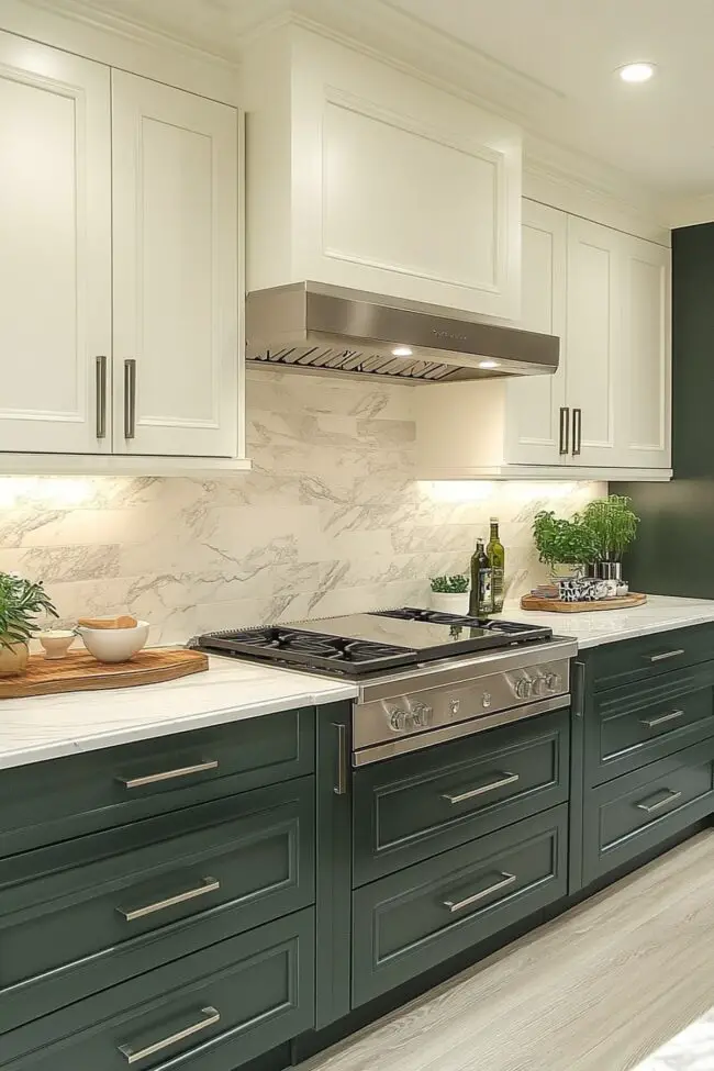 Elegant Green and White Kitchens